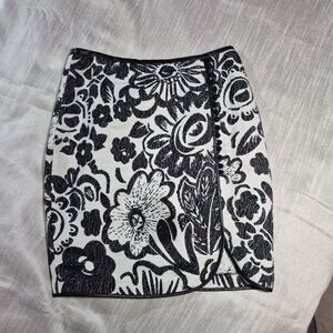 Tracy Reese Floral Black and White Jacquard Skirt